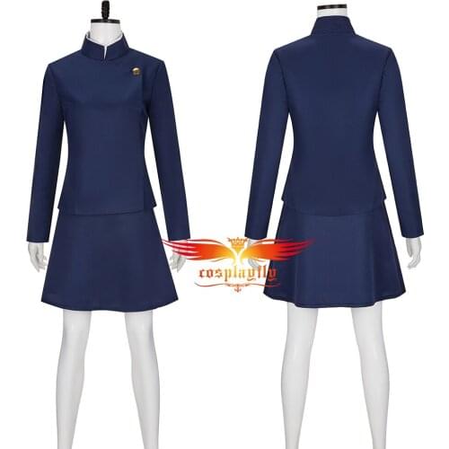 Anime Jujutsu Kaisen Zenin Maki Cosplay Costume Adult Women Outfits JK Uniform Navy Blue Stickup Top Skirt Sportwear Halloween
