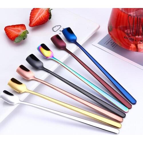 Creative New 17cm Square Shaped Milk Tea Coffee Stirring Spoon Stainless Steel Honey Spoon Dessert Spoon Cafe Home Kitchen Set