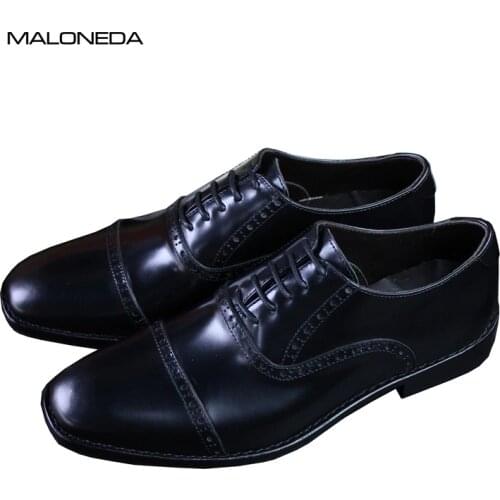 MALONEDA High-quality Mens Black Patent Leather Formal Oxfords Brogue Shoes Handmade Bespoke With The Goodyear Welted