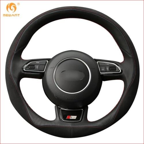 MEWANT Black Leather Black Suede Car Steering Wheel Cover for Audi A1 A3 A5 A7 Interior Accessories Parts