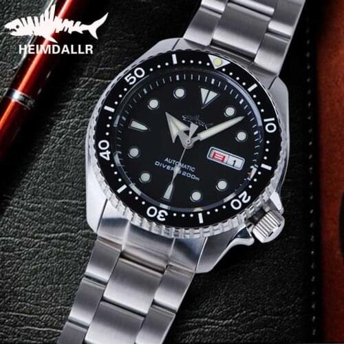 HEIMDALLR Men Automatic Dive Watch SKX007 Mens Mechanical Watch Sapphire Crystal C3 Luminous NH36A 200M Watcherproof Diver Watch