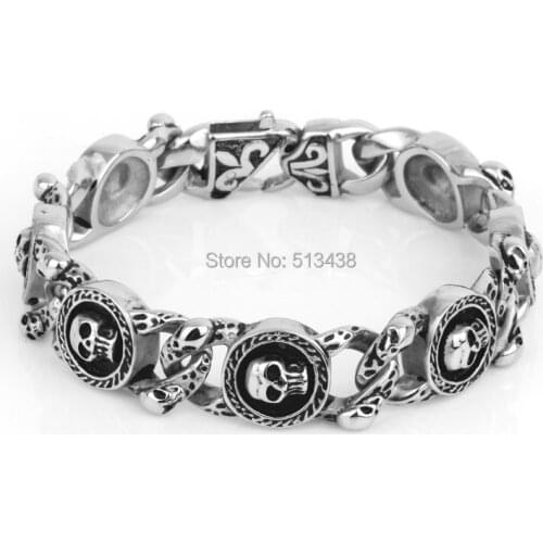 Personality skulls Link Bracelet Mens Gifts Stainless steel 15.5mm 8.66