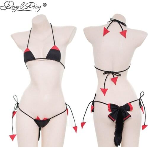 DAVYDAISY Women Hot Halloween Underwear Set Cute Little Devil Bras Panties With Tail Festival Costume Bikini Sexy Lingerie SE089