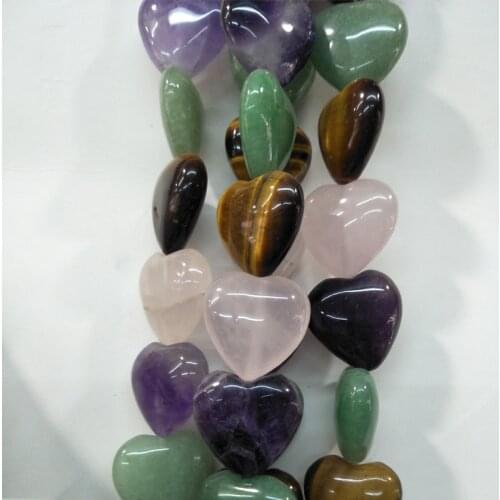 Natural Amethysts Green Aventurine Stone Beads 20mm Heart Shape Loose Tiger Eye Stone Pink Quartz Beads For Jewelry Necklace