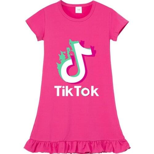 2021 Fashion Style TIK TOK Pattern Girls Nightgowns Children Party Dresses Sleepwear Pajamas Baby Girls Nightie Dress