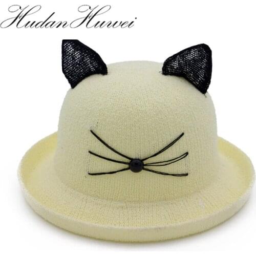 New Kids Adult Loop Yarn Lace Cat Ear Curling Bucket Parent-Child Hat Outdoor Summer Sun Protection Fisherman Hat Caps