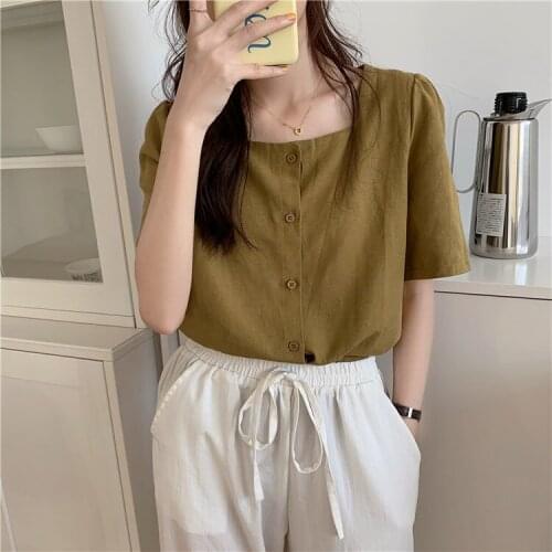 New spring Vintage solid female Oversize Tops Women Shirt short sleeve Girls Blouse Summer Plus Size Women Blouses femme Blusas