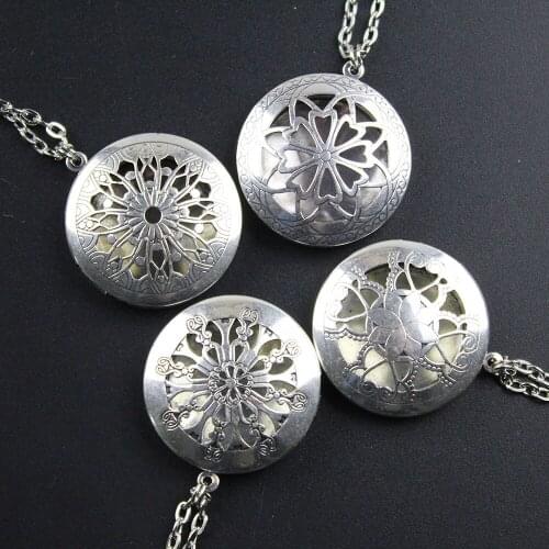New Aroma Aromatherapy Diffuser Necklace,Vintage,Flower,Lotus Runes,Open Locket Pendant Perfume Essential Oil Diffuser Necklace