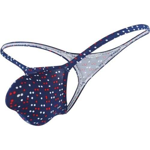 Erotic Gay Underwear Mens Thongs Pouch Crime T-Back Printing Dot G-String Jockstrap Breathable Milk Shreds Sissy Thong