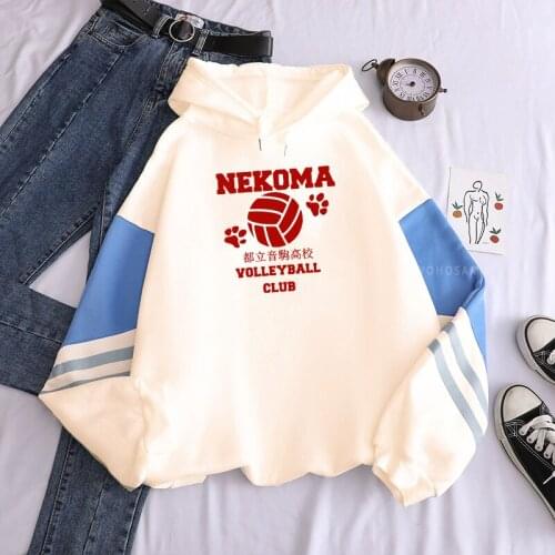 Harajuku Cartoon Haikyuu Nekoma Hoodie Women Japan Anime Karasuno Fly High Graphic Streetwear Tops Unisex Patchwork Sweatshirts