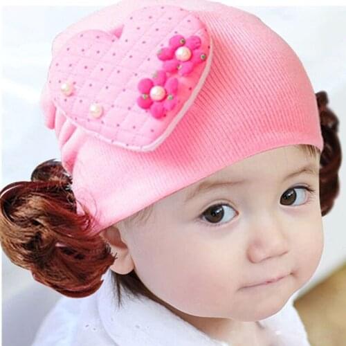 Spring Cute Princess Baby Headwear Wig Hat Baby Hair Band Love Heart Baby Girl Cap Toddler Kids Beach Bucket Hats Girls PK 717