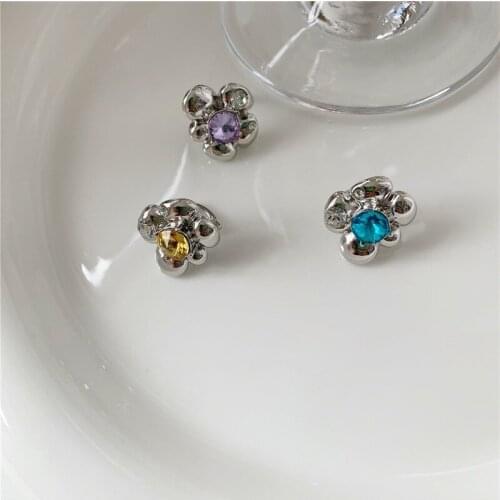 VSnow Statement Cute Cubic Zircon Flower Clip Earring for Women Girls Silver Color Metallic Yellow Purple Blue Earring Jewelry