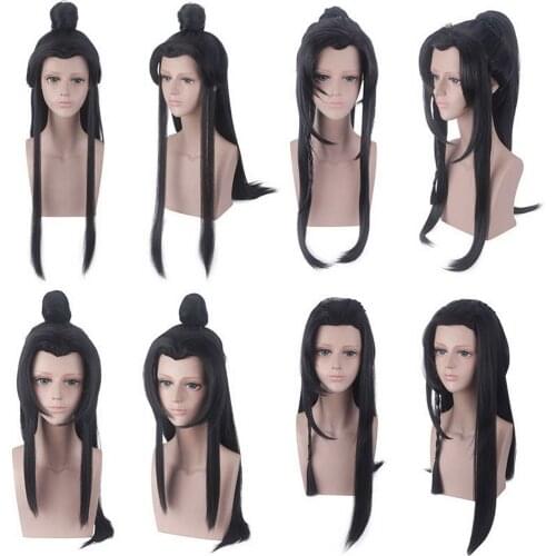 High Quality Chinese Ancient Straight Long Black Wig Cosplay Costume Party Play Wigs With Ponytail