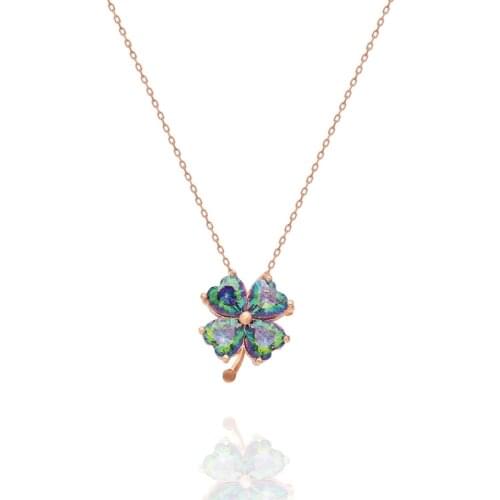 Womens Mystic Topaz Stone Clover Necklace