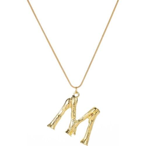 Personality Trendy Simple Retro Big Letter A-Z Alphabet Golden Alloy Collarbone Chain Necklace For Women Pendant