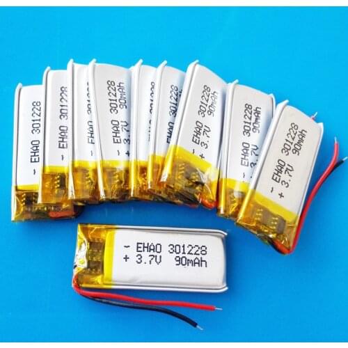 10 pcs 301228 3.7V 90mAh lipo lithium polymer rechargeable battery for MP3 GPS bluetooth headset video pen digital productors