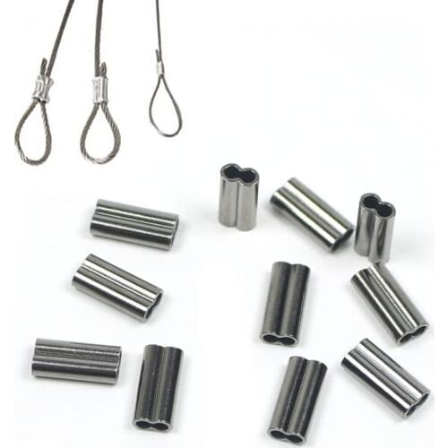 100PCS Copper Double Barrel Crimp Sleeves for Monofilament Fishing Leader Line (0.8mm-2.0mm ID) Wire Rig Terminal Tackle