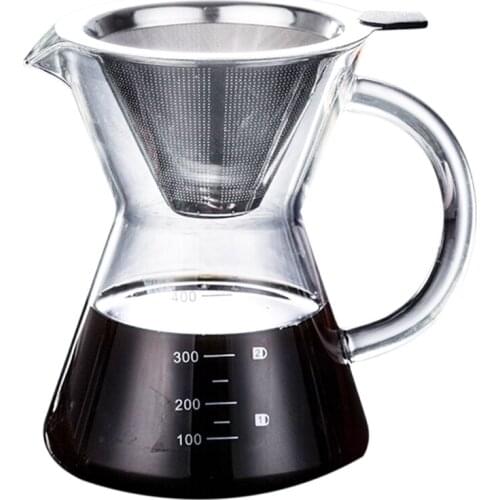 400Ml Pour Over Coffee Maker Drip Thicken Glass Container Hand Percolators Stainless Steel Coffee Filter Home Drinkwares