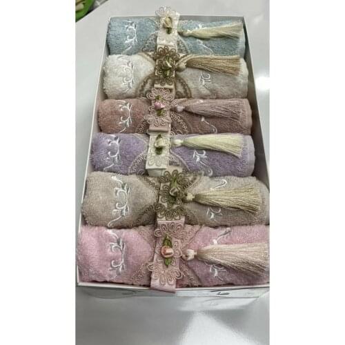 Bamboo Towel 6 Pcs. 3d Tassel Bow Patterned Dowry Boxed 30x50 cm Kitchen Towel Set "Gift"