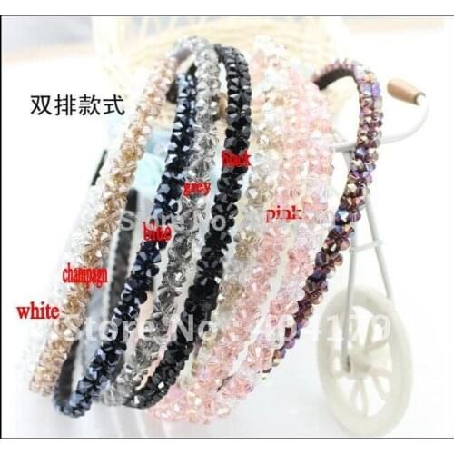 Freeshipping Wholesale Fashion crystal beads handmade kniting headband hairband color assorted 0.8cm 12pc/lot