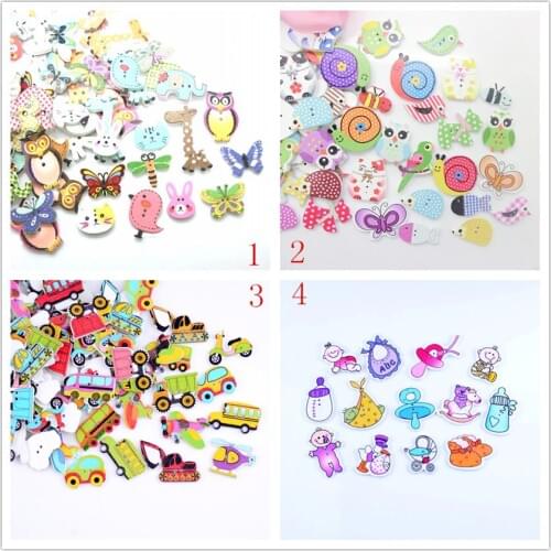 Free shipping -Mixed 2 Holes Pattern Cartoons Wood Sewing Buttons Scrapbooking D3142