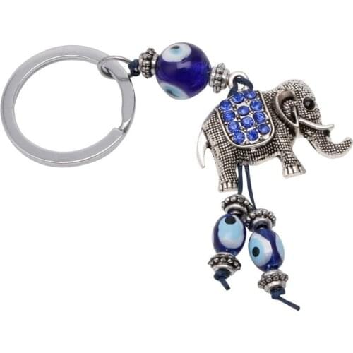 Bohemia Alloy Keychain Good Wishes Turkish Keyring Evil Eye Bead Jewelry Lucky Elephant Eye Glass Pendant Fashion Keychain Gift