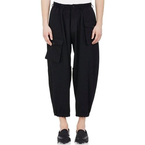 Mens pants Multi Pocket designer loose feet casual motorcycle breeches black street pants fashion