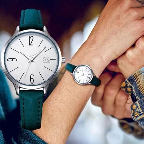 Shengke Women Watches Top Brand Luxury Fashion Female Quartz Wrist Watch Ladies Small Blue Leather Life Waterproof Clock Girl