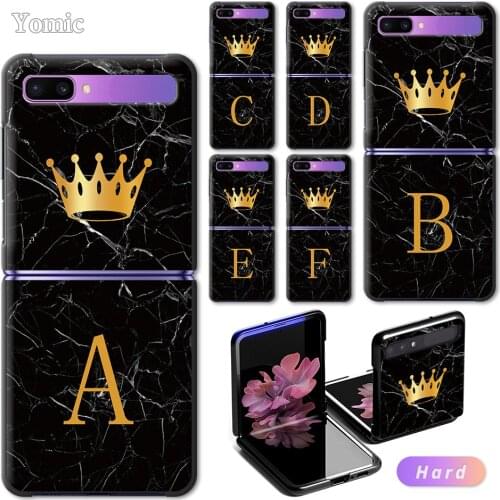 Gold Crown Letter Capa for Samsung Galaxy Z Flip 6.7" Black Hard Queen Phone Case Cover ZFlip 5G PC Segmented Protect Coque Sac