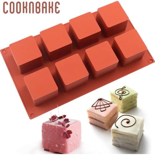 COOKNBAKE 3D Square Silicone Mousse Cake Baking Tool 8 Cavity Chocolate Dessert Jelly Ice Mould DIY Handmade Soap Candle Mold
