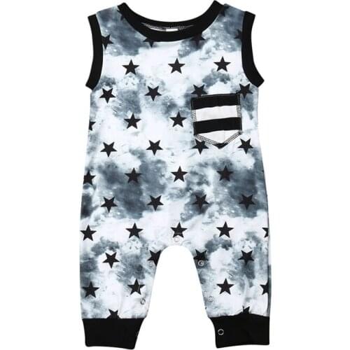 Focusnorm Newborn Baby Boy Stars Romper Sleeveless Fashion Jumpsuit Playsuit Outfit Clothes 0-2Years