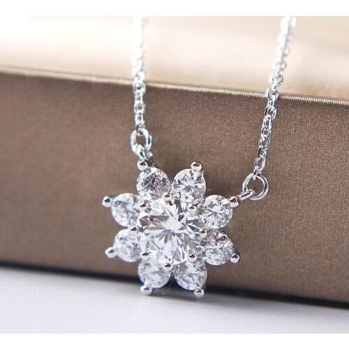 Hot Brand Pure 925 Sterling Silver Jewelry For Women Crystal Flowers Pendant Gold Necklace Cute Lovely Design Fine Luxury