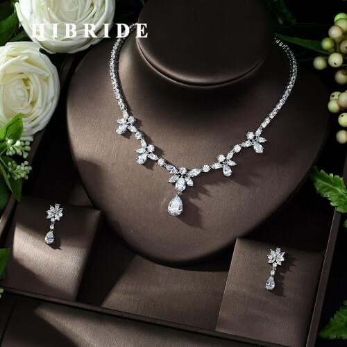HIBRIDE Brilliant Cubic Zirconia Dubai Bridal Jewelry 2pc Set Nigerian Wedding Jewelry Accessory Sets Bijoux Femmel N-1001