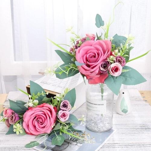 Artificial big rose flower home wedding garden decoration long branch bouquet DIY bridal silk simulation flower accessories