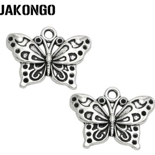 JAKONGO Antique Silver Plated Butterfly Charms Pendant for Jewelry Making Bracelet Accessories DIY Handmade 19x25mm 15PCS/lot