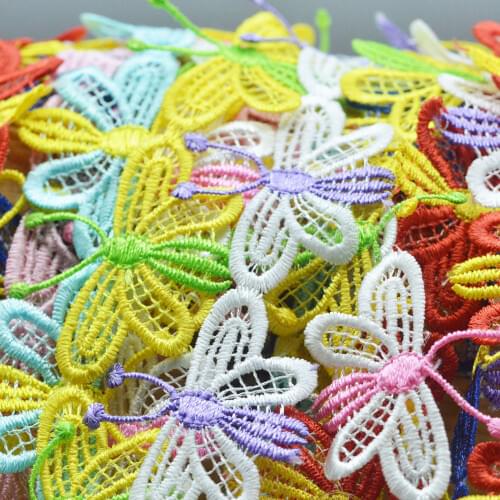 KALASO 2 Yards Multicolor Butterfly Lace Trim Ribbon Edge Polyester Embroidery Sewing Fabric DIY Craft Supplies Handmade Decor