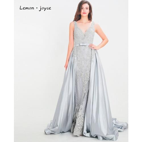 Lemon joyce Classic Grey Long Evening Dress 2020 New Designs Appliques Beadings Floor Length A-Line Party Dress Prom Dress Gowns