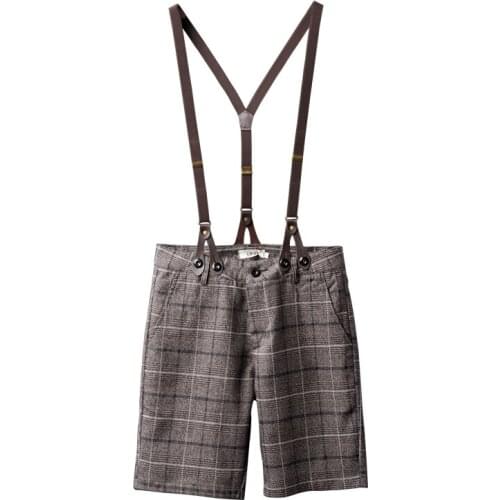 Summer new style retro Japanese and Korean plaid mens suit bib shorts fashion travel casual gentleman style fitted overalls