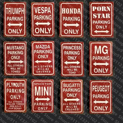 Red Design Car Parking Only Tin Sign Vintage Parking Retro Metal Sign for Garage Workshop Man Cave Pub Wall Art Decor Plaque