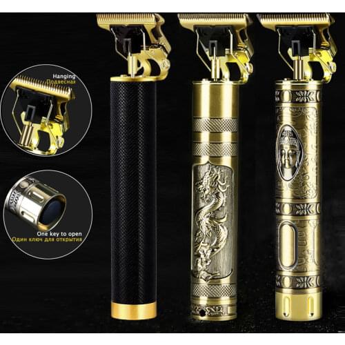 Golden Hair Clipper USB Rechargeable Trimmers T9 Professional Hair Finishing Machine Electric Beard Shaving Engraving T-Outliner