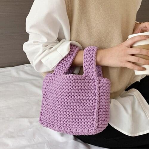 Fashion Knitting Wrist Bag Women Handbag Handmade Rope Woven Clutch Purse High Quality Tote Shopper Bags for Women 2021 Female