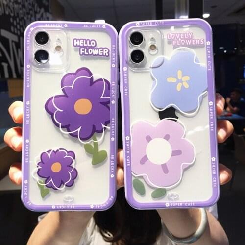 Fashion Purple Flowers Clear Phone Case For iPhone 12 Pro MAX 11 X XS XR 7 8 Plus SE 2020 Cute Transparent Soft Shockproof Cover