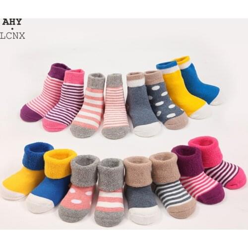 4 Pairs/lot Newborn Baby Socks Autumn Spring Boy Girl Cotton Striped Socks Children Winter Warm Thick Accessories For 0-3 Years