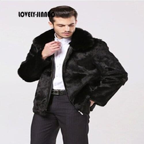 New real genuine natural whole skin rabbit fur coat men fashion full pelt jacket outwear coat custom size Free Shipping JN407