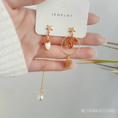 ZDMXJL 2021 New Arrive Womens Earrings Interest Dissymmetry Eardrop Squirrel Earrings For Women Girl Jewelry Gift Drop-shipping
