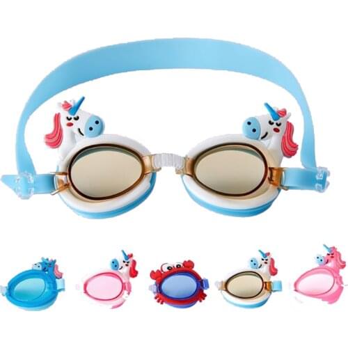 Cute Unicorn Shape Children Kids Silicone Transparent Swim goggles Waterproof Eyewear Anti-Fog Glasses For Pools Swimming
