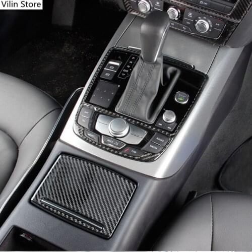 Car Gearshift Panel Decoration Frame Air Conditioner Control Carbon Fiber Sticker Trim For Audi A6 C7 RHD LHD Auto Accessories