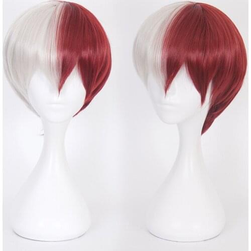 Anime My Hero Academia Boku no Hiro Akademia Shoto Todoroki Shouto White And Red Cosplay Wig+Wig Cap
