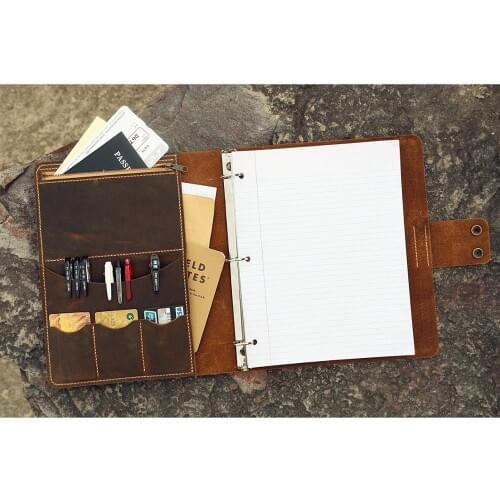 Personalized leather 3 ring binder portfolios with pockets and writing pad / 8.5 x 11 letter size leather padfolio organizer