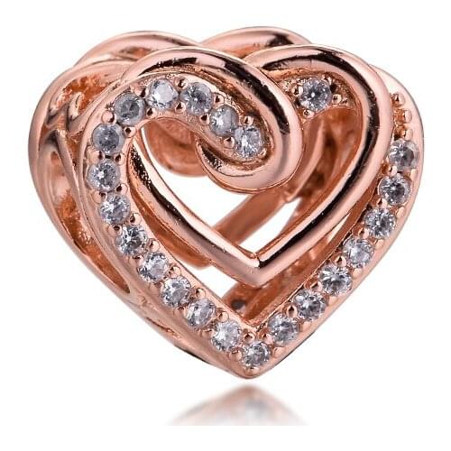 Fits for Pandora Charms Bracelets Sparkling Entwined Hearts Rose Beads 100% 925 Sterling Silver Jewelry Free Shipping